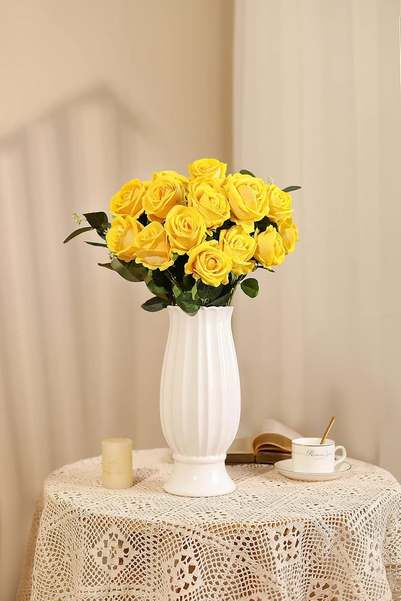 Luyue 10 Pack Artificial Velvet Roses Fake Yellow Rose Silk Flowers with Stem Floral Gift for Wedding Arrangement Party Home Decor-Yellow - Image 4