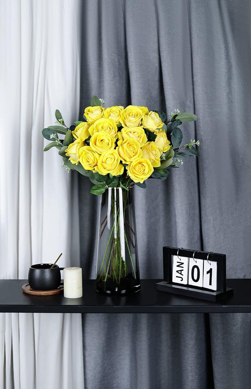 Luyue 10 Pack Artificial Velvet Roses Fake Yellow Rose Silk Flowers with Stem Floral Gift for Wedding Arrangement Party Home Decor-Yellow - Image 5