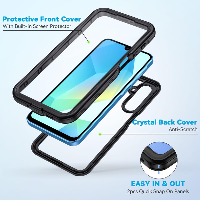 Lanhiem for Samsung Galaxy A16 5G Phone Case, IP68 Waterproof Dustproof, Built-in Screen Protector, Rugged Full Body Shockproof Protective Cover for Samsung A16 5G / 4G 6.7", Black/Clear - Image 3