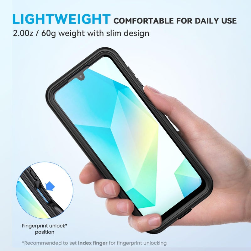 Lanhiem for Samsung Galaxy A16 5G Phone Case, IP68 Waterproof Dustproof, Built-in Screen Protector, Rugged Full Body Shockproof Protective Cover for Samsung A16 5G / 4G 6.7", Black/Clear - Image 5