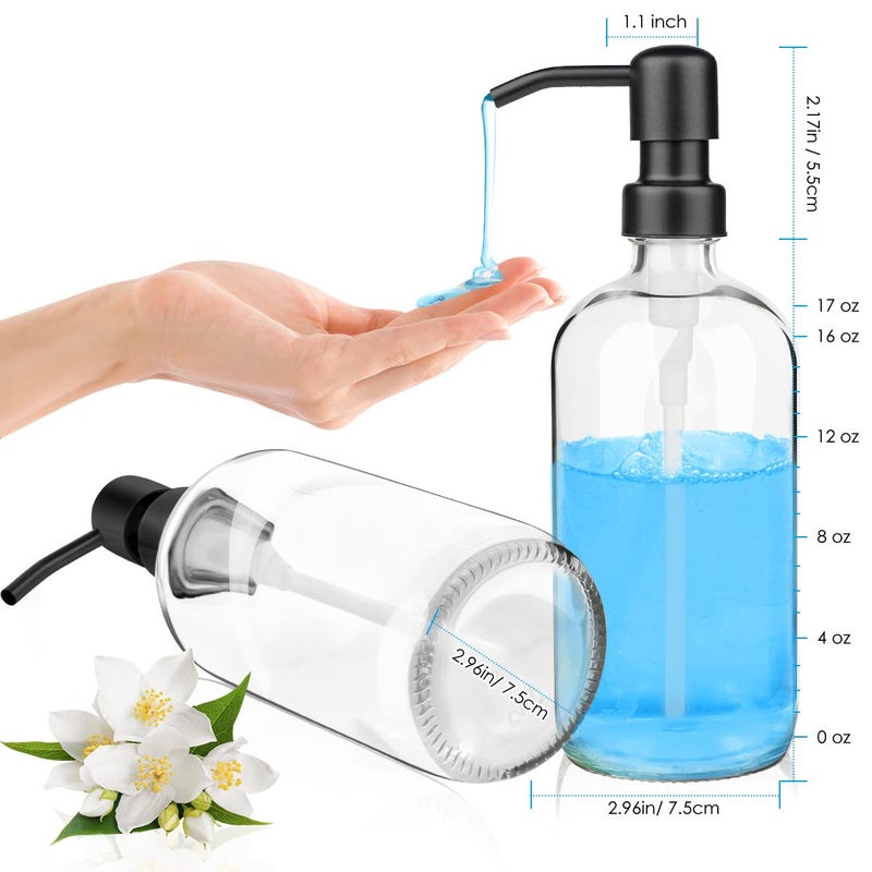 Arktek 2 Pack Glass Soap Dispenser - Clear Dish Soap Dispenser For Kitchen  Refillable Liquid Hand Soap Dispenser With Rust Proof Stainless Steel Pump For Bathroom  Countertop  Black Pump 17Oz/ 500 Ml - Image 2