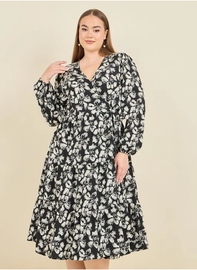 ستايلي Floral Print Tiered Wrap Midi Dress