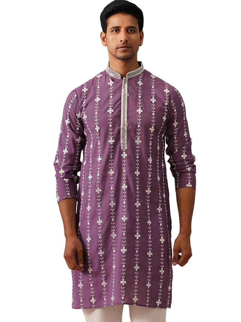 Jompers Classic Embroidered Kurta in Purple with Floral Pattern - Image 1