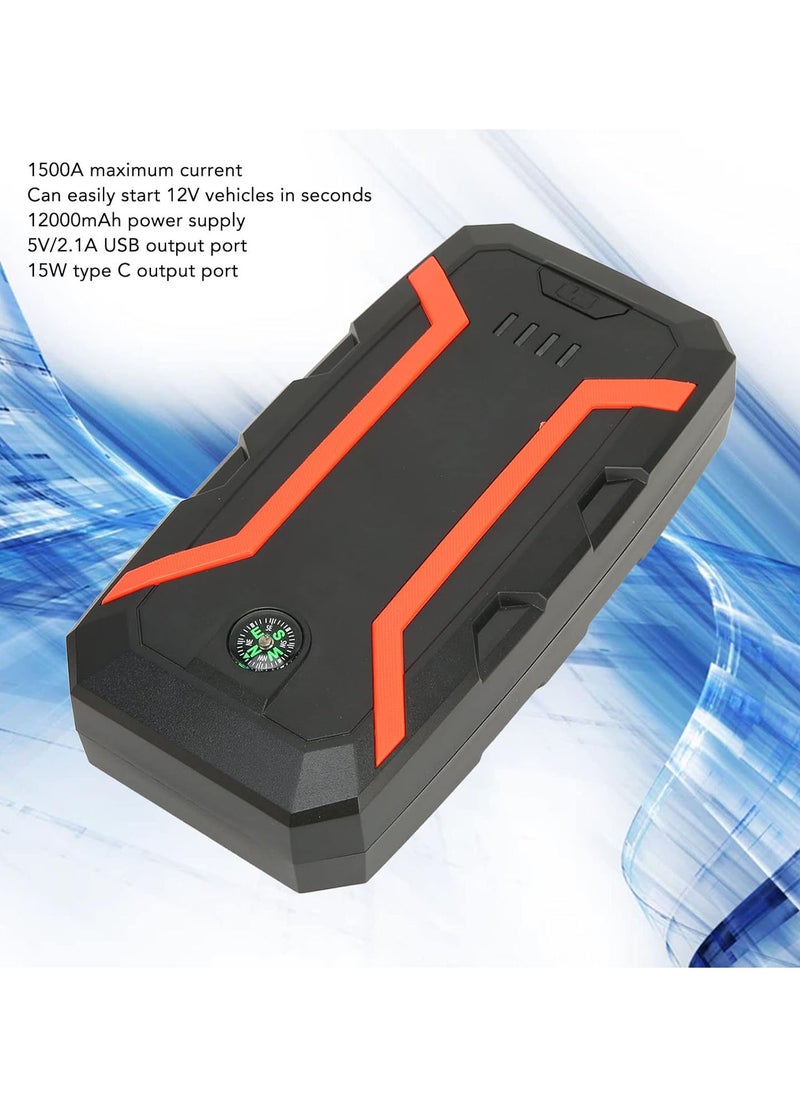 GGOOT Portable Car Jump Starter, 1500A Peak 12000mAh 12V Car Battery Booster Pack with Jumper Cables & 3 LED Light, Portable Power Bank Charger for Up to 7L Gas/ 5.5L Diesel Engines  - Image 2