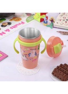 Nabhya Nabhya Snoozy Stainless Steel Sipper Water Bottle, BPA-Free Multi Cartoon Design Baby Sipper Kids Water Bottle with Straw and Both Side Handle Sipper Bottle for Kids (Orange)  - Image 1