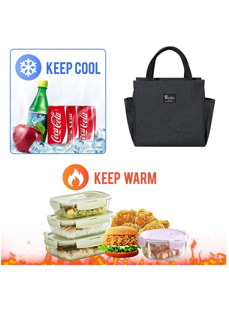Arabest Insulated Lunch Bag with Dual Side Pockets, Thermal Lunch Tote Box Bag for Women Men and childern 9.8" х 9.8" Size Lightweight for Work Picnic School Office Black  - Image 2