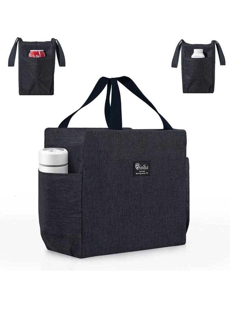 Arabest Insulated Lunch Bag with Dual Side Pockets, Thermal Lunch Tote Box Bag for Women Men and childern 9.8" х 9.8" Size Lightweight for Work Picnic School Office Black  - Image 1