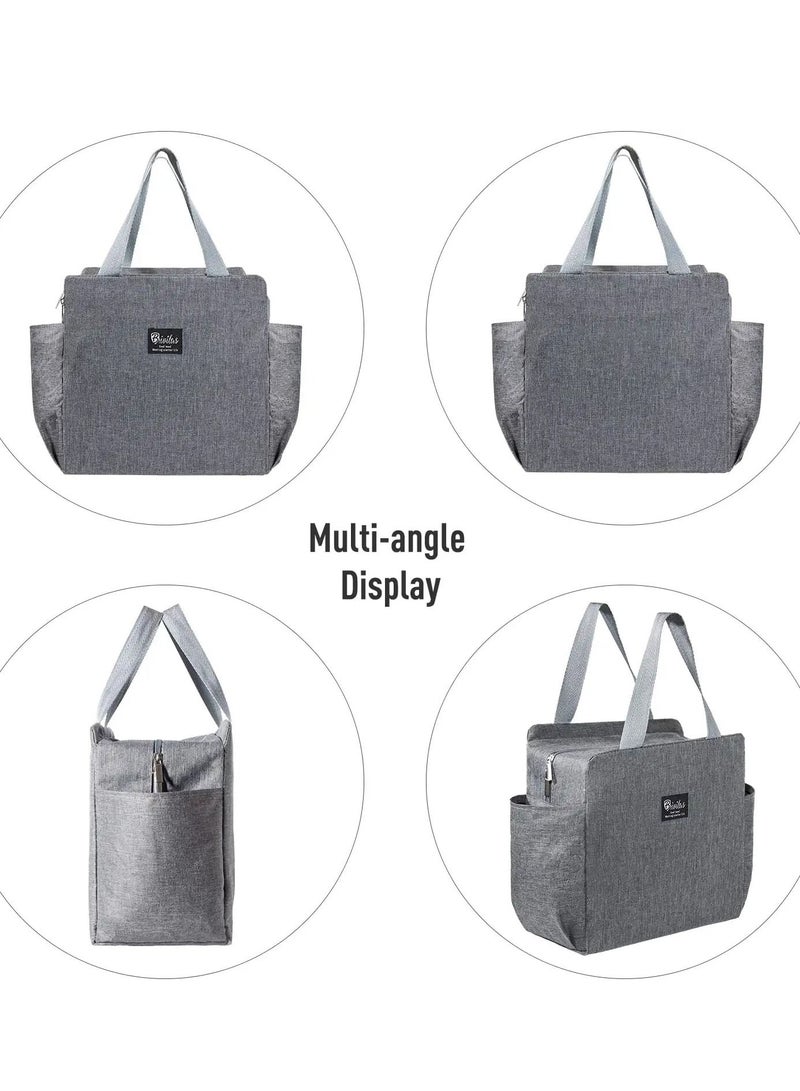 Arabest Insulated Lunch Bag with Dual Side Pockets, Thermal Lunch Tote Box Bag for Women Men and childern 9.8" х 9.8" Size Lightweight for Work Picnic School Office Black  - Image 5