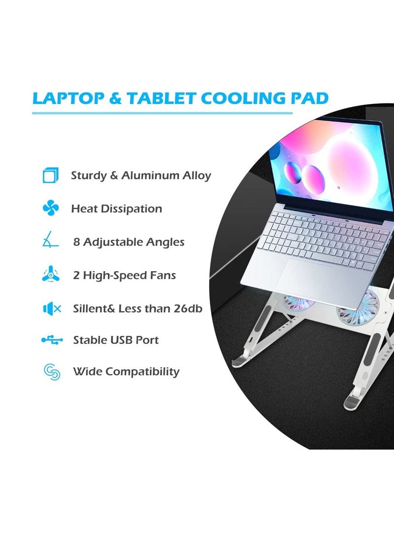 Arabest Laptop Stand Cooling Pad Adjustable For Desk Foldable Riser Portable Aluminum Alloy Cooler Holder With Quiet Fans At 2700 Rpm Compatible 10-17.3" Notebook  - Image 2
