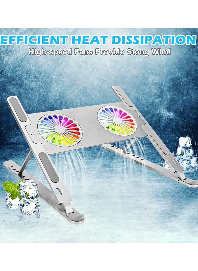 Arabest Laptop Stand Cooling Pad Adjustable For Desk Foldable Riser Portable Aluminum Alloy Cooler Holder With Quiet Fans At 2700 Rpm Compatible 10-17.3" Notebook  - Image 3