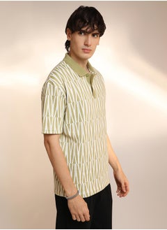 Campus Sutra Men's Olive Green Veined Polo T-Shirt  - Image 2