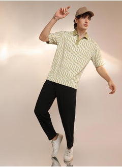 Campus Sutra Men's Olive Green Veined Polo T-Shirt  - Image 5