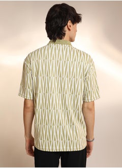 Campus Sutra Men's Olive Green Veined Polo T-Shirt  - Image 3