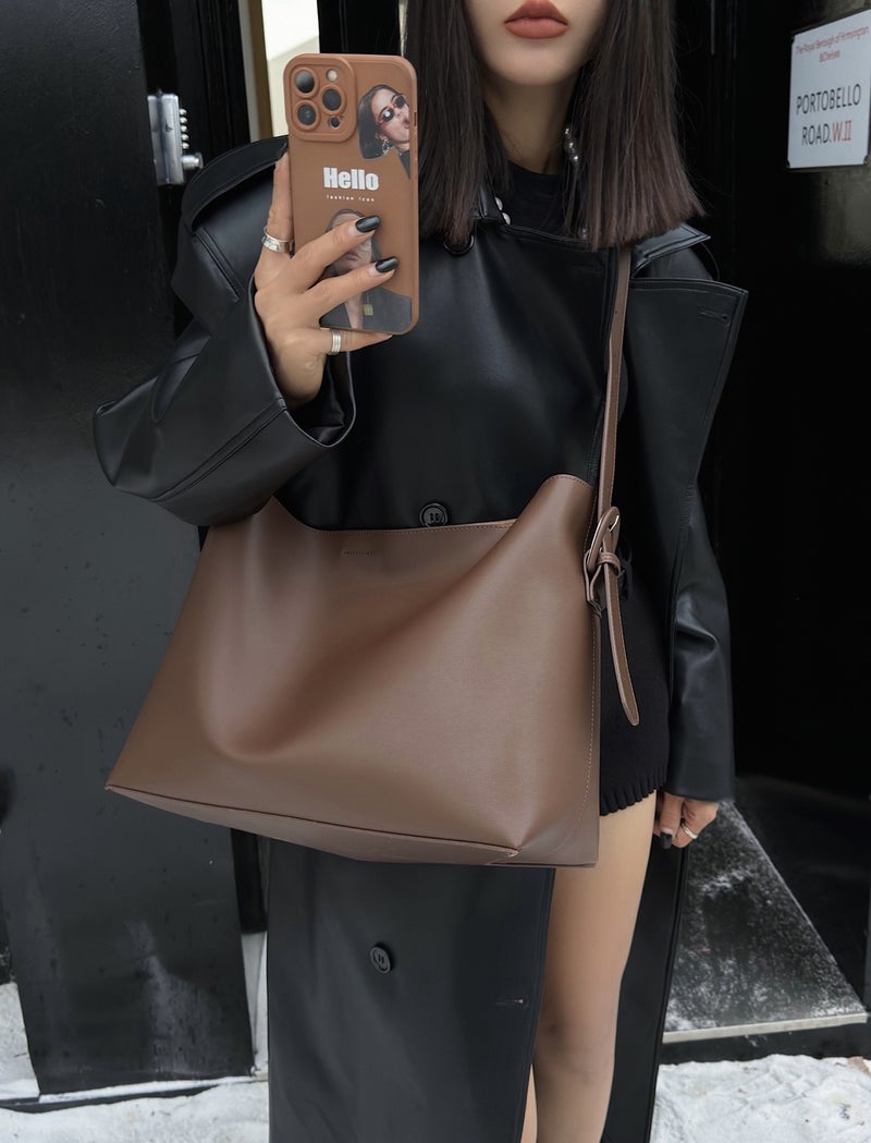 Genuine Leather Accessible Luxury Handheld Tote Bag, Fashionable And Simple Niche Design, Commuter Shoulder Crossbody Bag Women'S Bag - Image 1