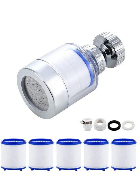 Sink Filter Water Faucet,Universal 360°Rotating Bathroom Sink Filter with 5 Filter Element,Kitchen Faucet Water Filter Removes Chlorine Fluoride Heavy Metals Hard Water for Home Kitchen&Bathroom