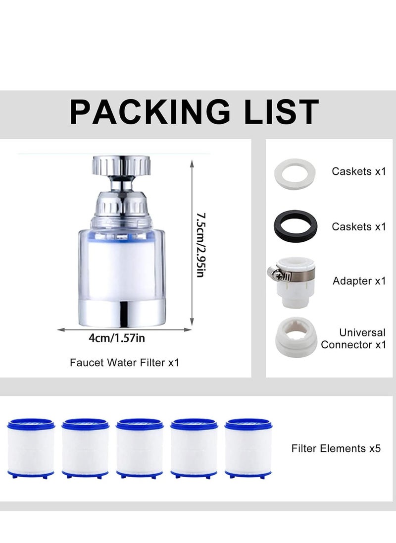 Generic Sink Filter Water Faucet,Universal 360°Rotating Bathroom Sink Filter with 5 Filter Element,Kitchen Faucet Water Filter Removes Chlorine Fluoride Heavy Metals Hard Water for Home Kitchen&Bathroom  - Image 2