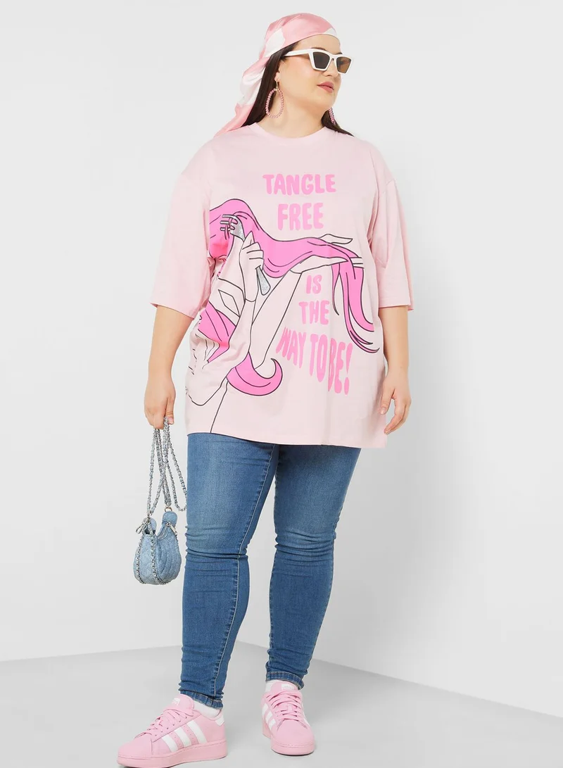 ديزني Princess Plus Size Oversize Graphic T-Shirt