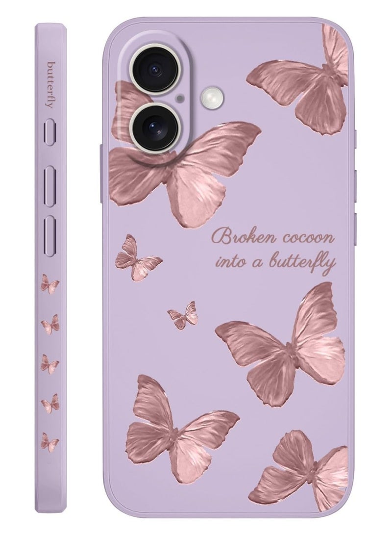for iPhone 16 Case Scratch Resistant Soft Slim Fit Floral Phone Cover for iPhone 16 6.1 inch-Butterfly Purple - Image 1