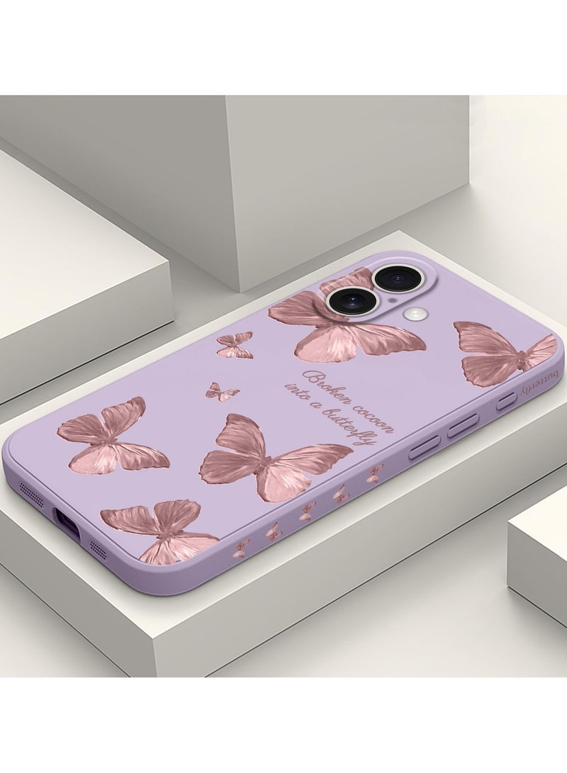 for iPhone 16 Case Scratch Resistant Soft Slim Fit Floral Phone Cover for iPhone 16 6.1 inch-Butterfly Purple - Image 2