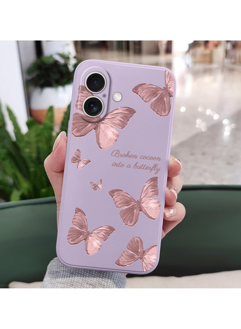 for iPhone 16 Case Scratch Resistant Soft Slim Fit Floral Phone Cover for iPhone 16 6.1 inch-Butterfly Purple - Image 3