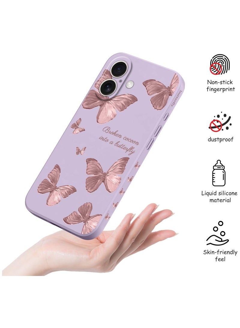 for iPhone 16 Case Scratch Resistant Soft Slim Fit Floral Phone Cover for iPhone 16 6.1 inch-Butterfly Purple - Image 5
