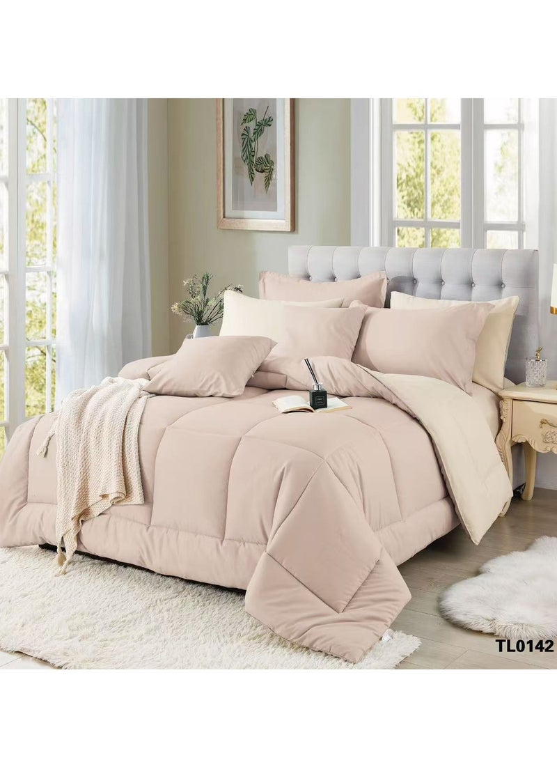 شايني فلاور طقم لحاف مفرش بحشوة قطن، بخامة مايكروفايبر ناعم، مكون من 5 قطع، مقاس نفر 220x160 سم، لحاف فندقي - Image 1