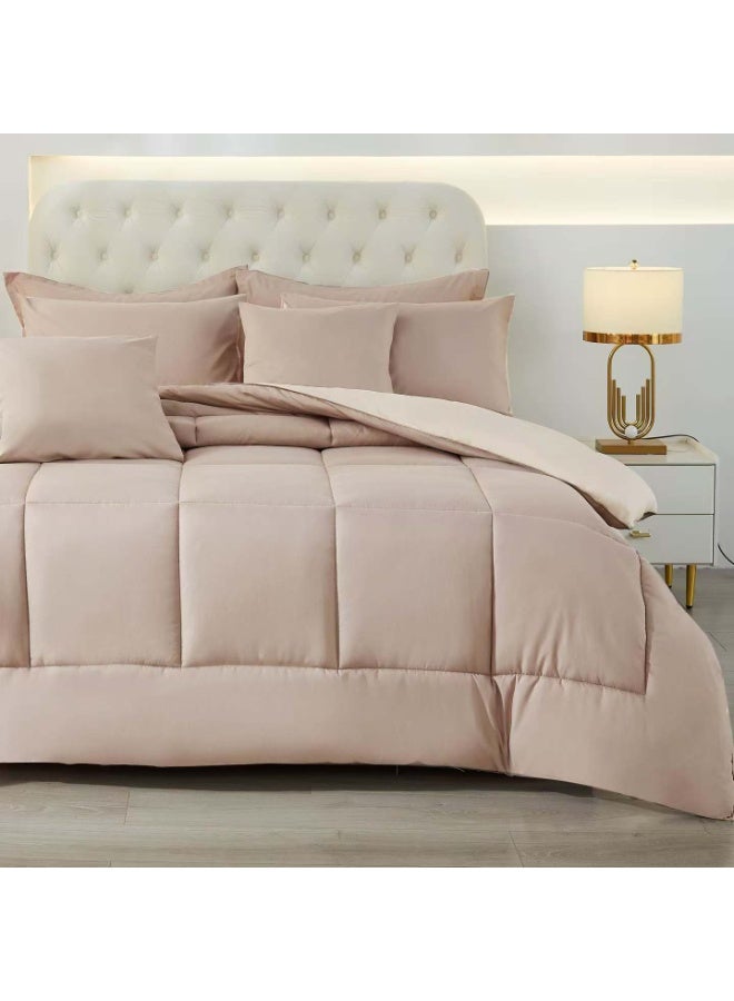 شايني فلاور طقم لحاف مفرش بحشوة قطن، بخامة مايكروفايبر ناعم، مكون من 5 قطع، مقاس نفر 220x160 سم، لحاف فندقي - Image 2