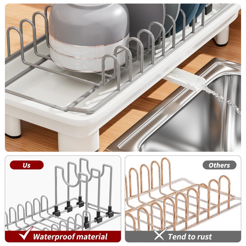 SanDream Small Dish Drying Rack with Removable Utensil Holder & Anti-Scratch Base - Stainless Steel Dish Rack, Dish Drying Rack with Drainage & Space Saving Design for Kitchen Counter, White - Image 5