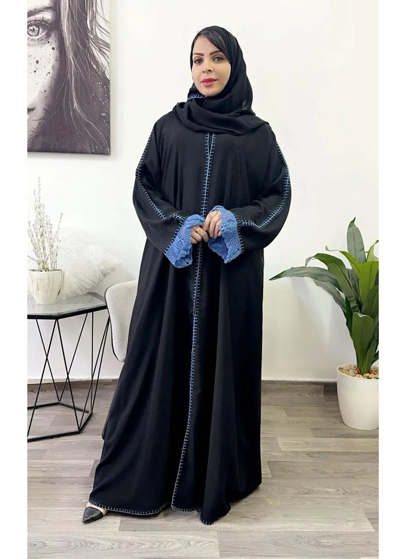 FASHION LINE Abaya V-Neck Hand Embroidered with Salona Japan black fashion