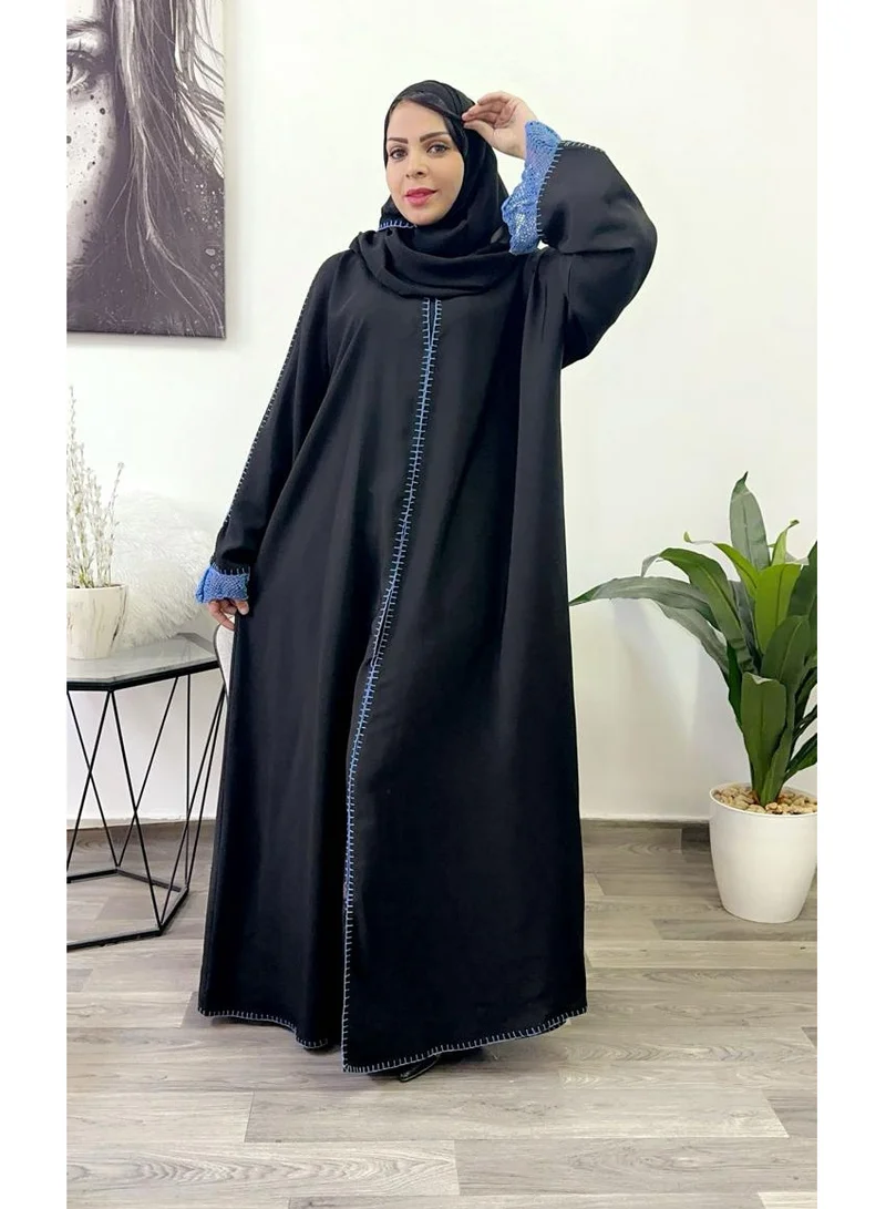 FASHION LINE Abaya V-Neck Hand Embroidered with Salona Japan black fashion