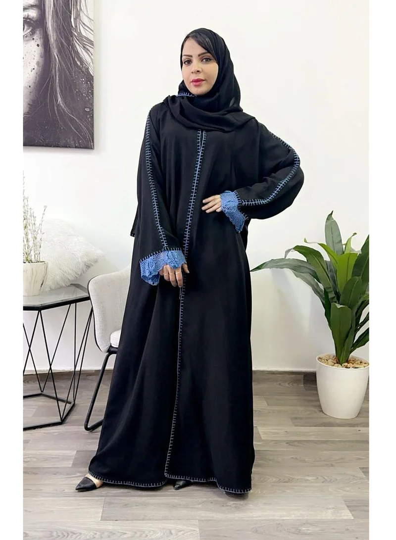 FASHION LINE Abaya V-Neck Hand Embroidered with Salona Japan black fashion