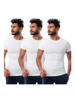 ميسري مجموعة من ثلاثة فانلات داخلية بأكمام قصيرة قطن قابلة للتهوية - أبيض  - Image 1