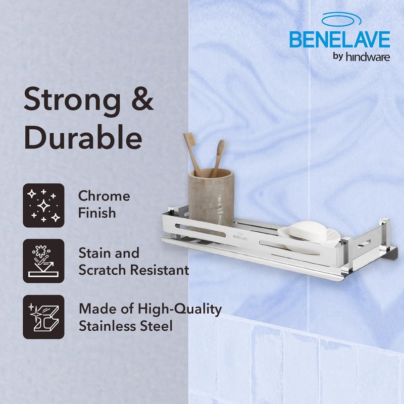 hindware Benelave Bathroom Accessories Bathroom Multi-Purpose Shelf | Made of Stainless Steel | Stylish & Convenient | Space Saving - Image 3