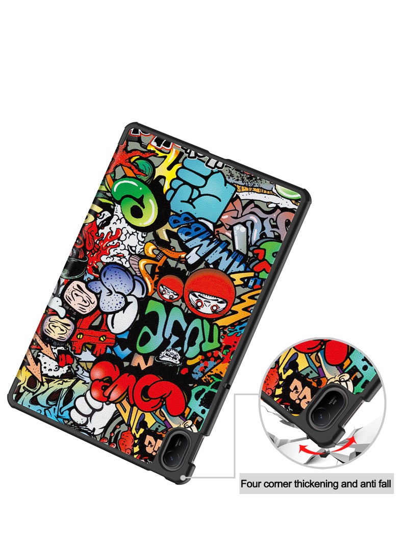 Case For Huawei MatePad SE 11" 2024 Multi-Viewing Angles All New PU Leather Smart Cover with Auto Sleep Wake Feature Slim Flip Shell Case for Huawei MatePad SE 11 (Graffiti)  - Image 5