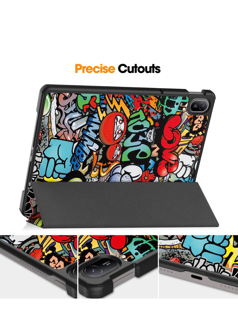 Case For Huawei MatePad SE 11" 2024 Multi-Viewing Angles All New PU Leather Smart Cover with Auto Sleep Wake Feature Slim Flip Shell Case for Huawei MatePad SE 11 (Graffiti)  - Image 4