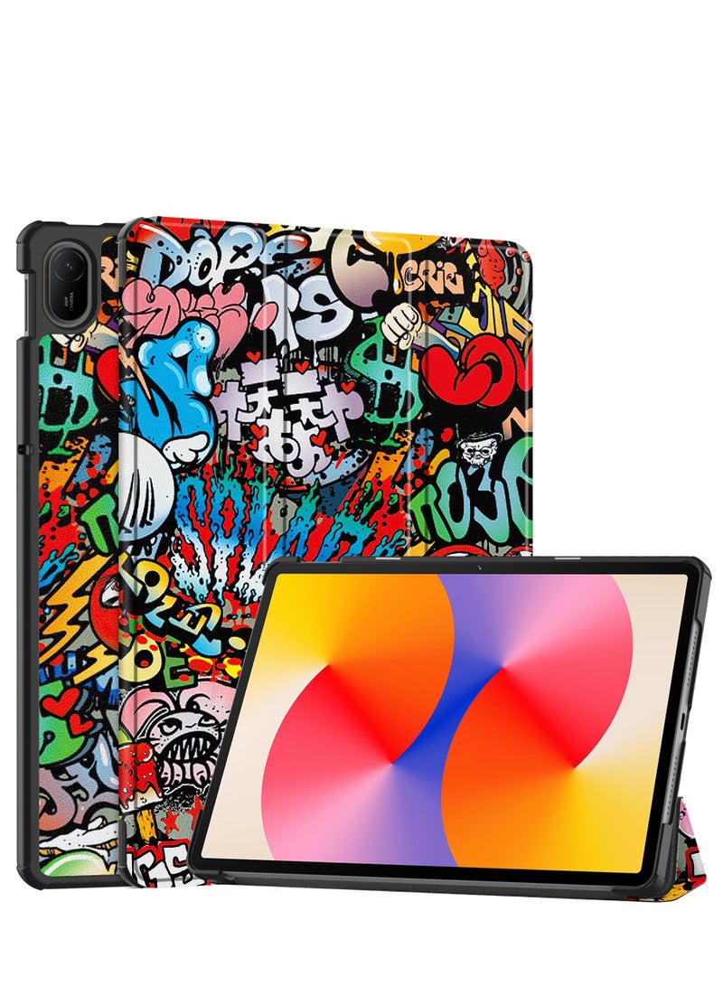 Case For Huawei MatePad SE 11" 2024 Multi-Viewing Angles All New PU Leather Smart Cover with Auto Sleep Wake Feature Slim Flip Shell Case for Huawei MatePad SE 11 (Graffiti)  - Image 1