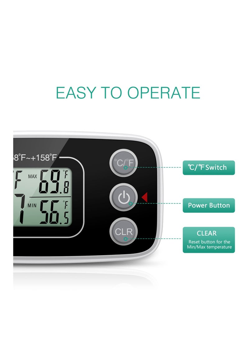 SYOSI - Refrigerator Thermometer, (NEW VERSION) 2 Pack Digital Freezer Thermometer, Fridge Thermometer with Magnetic back, LCD Display, Max/Min Function, 3 Mounting Options for Kitchen, Home, Restaurants - Image 1