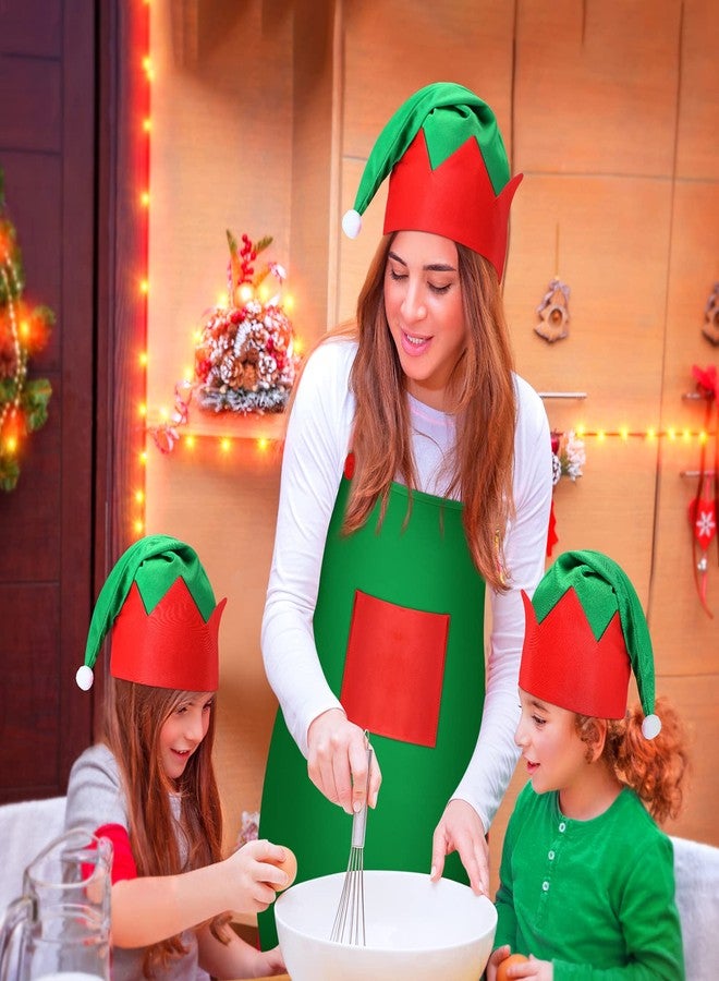 هانديبو طقم مآزر قزم عيد الميلاد مكون من 16 قطعة باللونين الأحمر والأخضر، زي قزم للبالغين من النساء، مآزر وقبعات سانتا، زي حفلة عيد الميلاد (أخضر) - Image 4