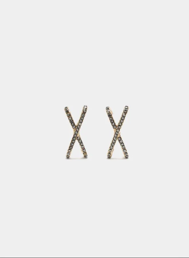 PARFOIS Gold X earrings with crystals Golden for Women | Best Price UAE