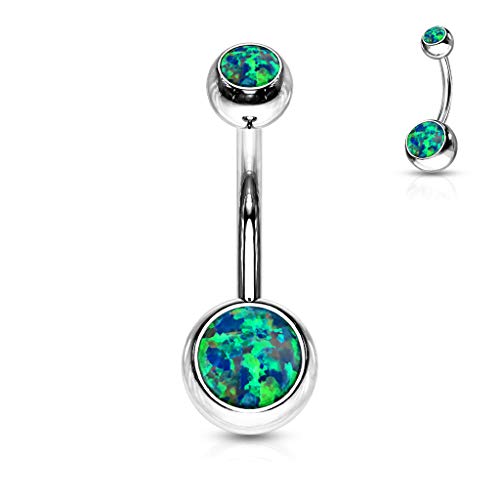 FIFTH CUE Opal Set Double Jeweled 316L Surgical Steel Naval Belly Button Ring (Opal Green) - Image 4