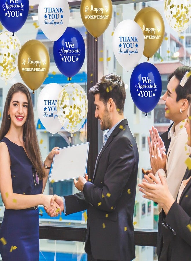 يومايها 40 بالونًا زينة لذكرى العمل السعيدة باللونين الأزرق والذهبي، مكتوب عليها "شكرًا لك، نحن نقدرك"، زينة لذكرى العمل في المكتب، هدايا تقدير للموظفين. - Image 2