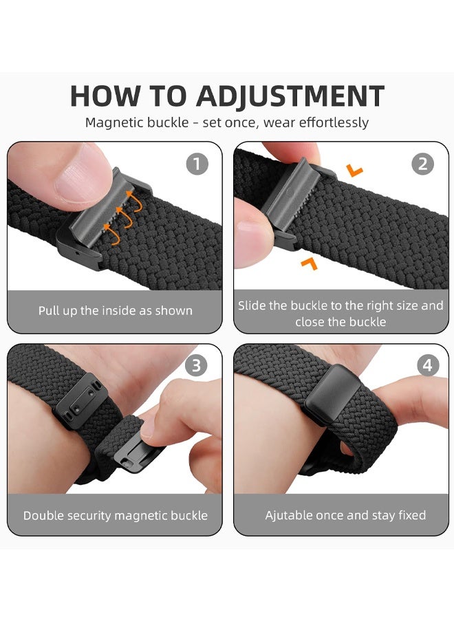 Magnetic Wristband for Apple Watch Series 10  46 mm Adjustable Nylon Braided Band Black Washable Breathable Lightweight Quick Drying Replacement Strap,for Daily Wear Gym Running Yoga Outdoor Hiking Commutes - Image 5