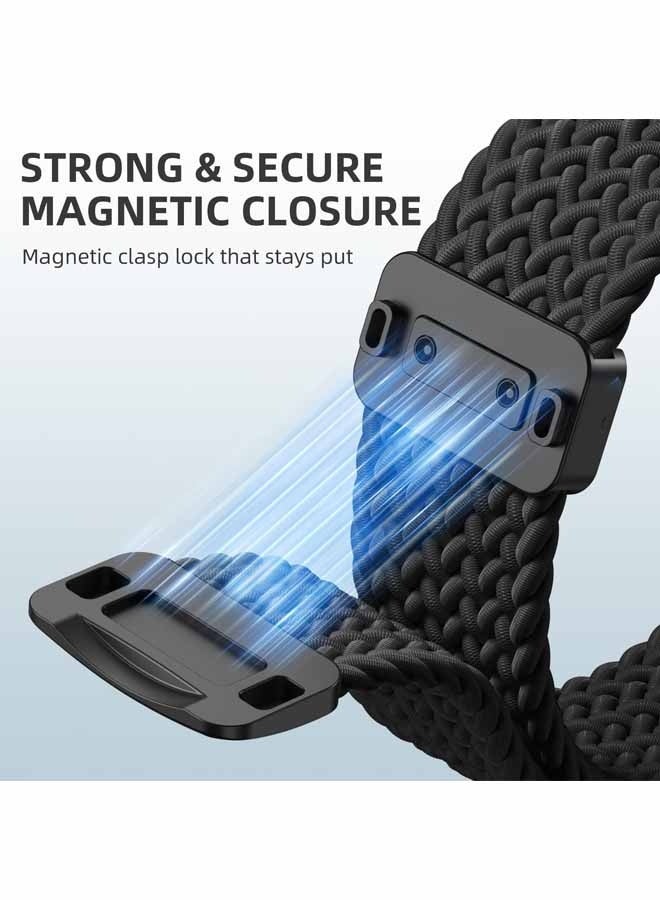 Magnetic Wristband for Apple Watch Series 10  46 mm Adjustable Nylon Braided Band Black Washable Breathable Lightweight Quick Drying Replacement Strap,for Daily Wear Gym Running Yoga Outdoor Hiking Commutes - Image 2