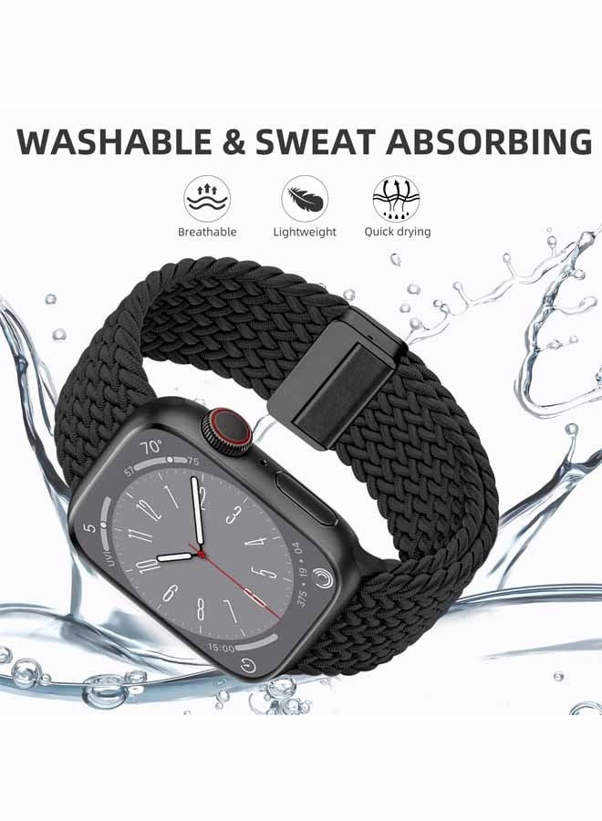 Magnetic Wristband for Apple Watch Series 10  46 mm Adjustable Nylon Braided Band Black Washable Breathable Lightweight Quick Drying Replacement Strap,for Daily Wear Gym Running Yoga Outdoor Hiking Commutes - Image 3