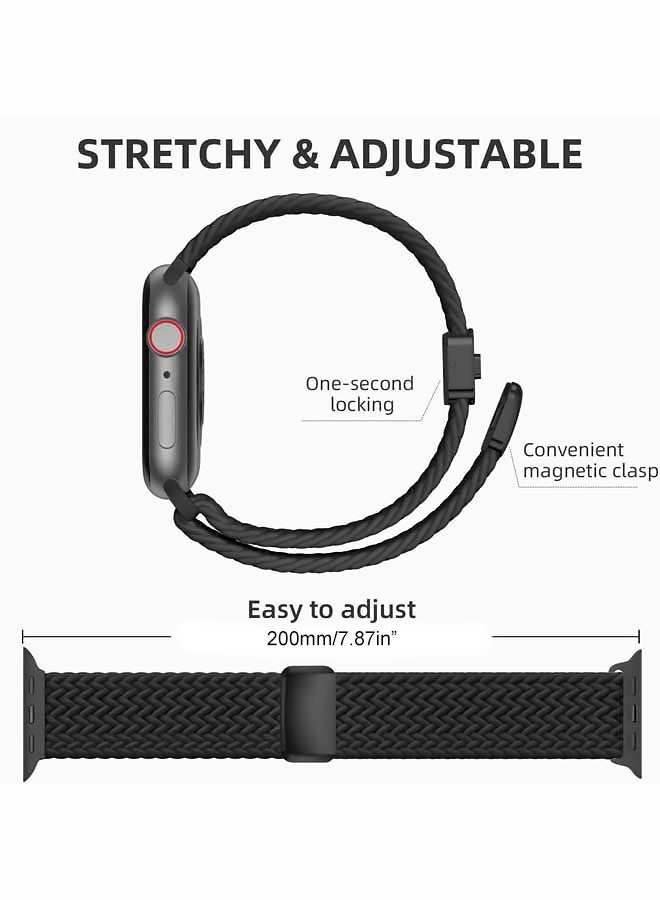 Magnetic Wristband for Apple Watch Series 10  46 mm Adjustable Nylon Braided Band Black Washable Breathable Lightweight Quick Drying Replacement Strap,for Daily Wear Gym Running Yoga Outdoor Hiking Commutes - Image 4