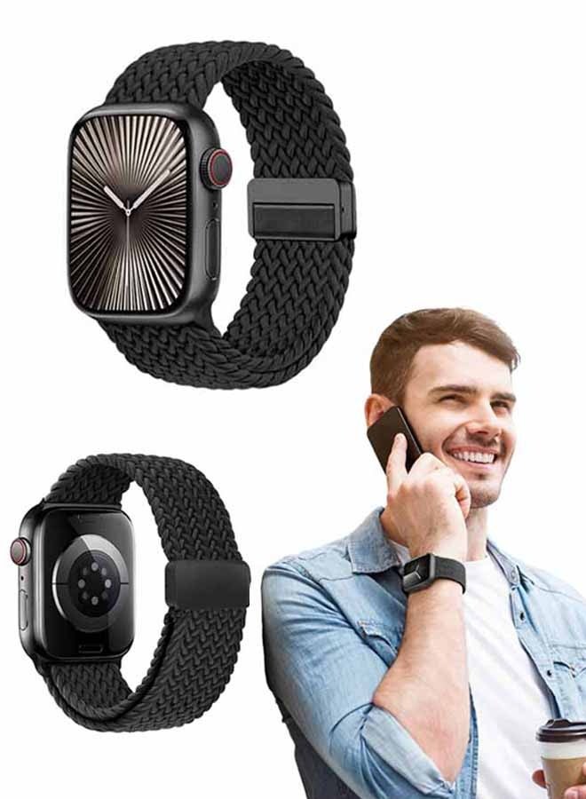 Magnetic Wristband for Apple Watch Series 10  46 mm Adjustable Nylon Braided Band Black Washable Breathable Lightweight Quick Drying Replacement Strap,for Daily Wear Gym Running Yoga Outdoor Hiking Commutes - Image 1