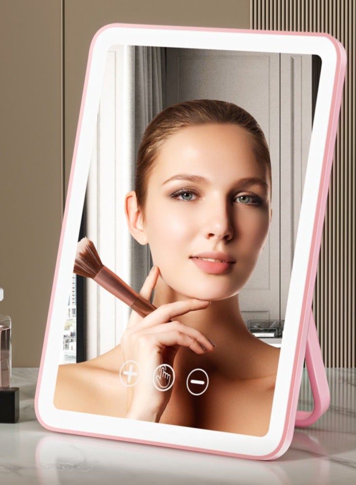 Travel Mirror for Makeup, Rechargeable Light  with 72 LED Lights,1000mAh Batteries, 3 Colors Light Modes USB Portable Desktop Mirror with Dimmable Touch Screen - Image 1