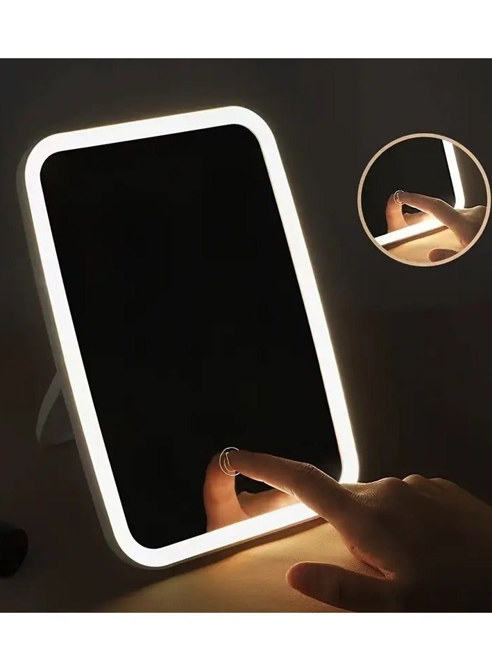 Travel Mirror for Makeup, Rechargeable Light  with 72 LED Lights,1000mAh Batteries, 3 Colors Light Modes USB Portable Desktop Mirror with Dimmable Touch Screen - Image 2