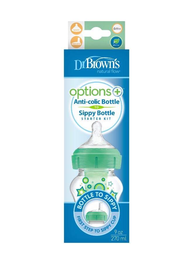 Dr. Brown’s 9 Oz/270 Ml Pp W-N Anti-Colic Options+ Green Stars Bottle With Sippy Spout (+L3 Nipple In Bottle), 1-Pack - Image 2
