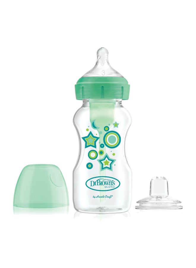 Dr. Brown’s 9 Oz/270 Ml Pp W-N Anti-Colic Options+ Green Stars Bottle With Sippy Spout (+L3 Nipple In Bottle), 1-Pack - Image 1
